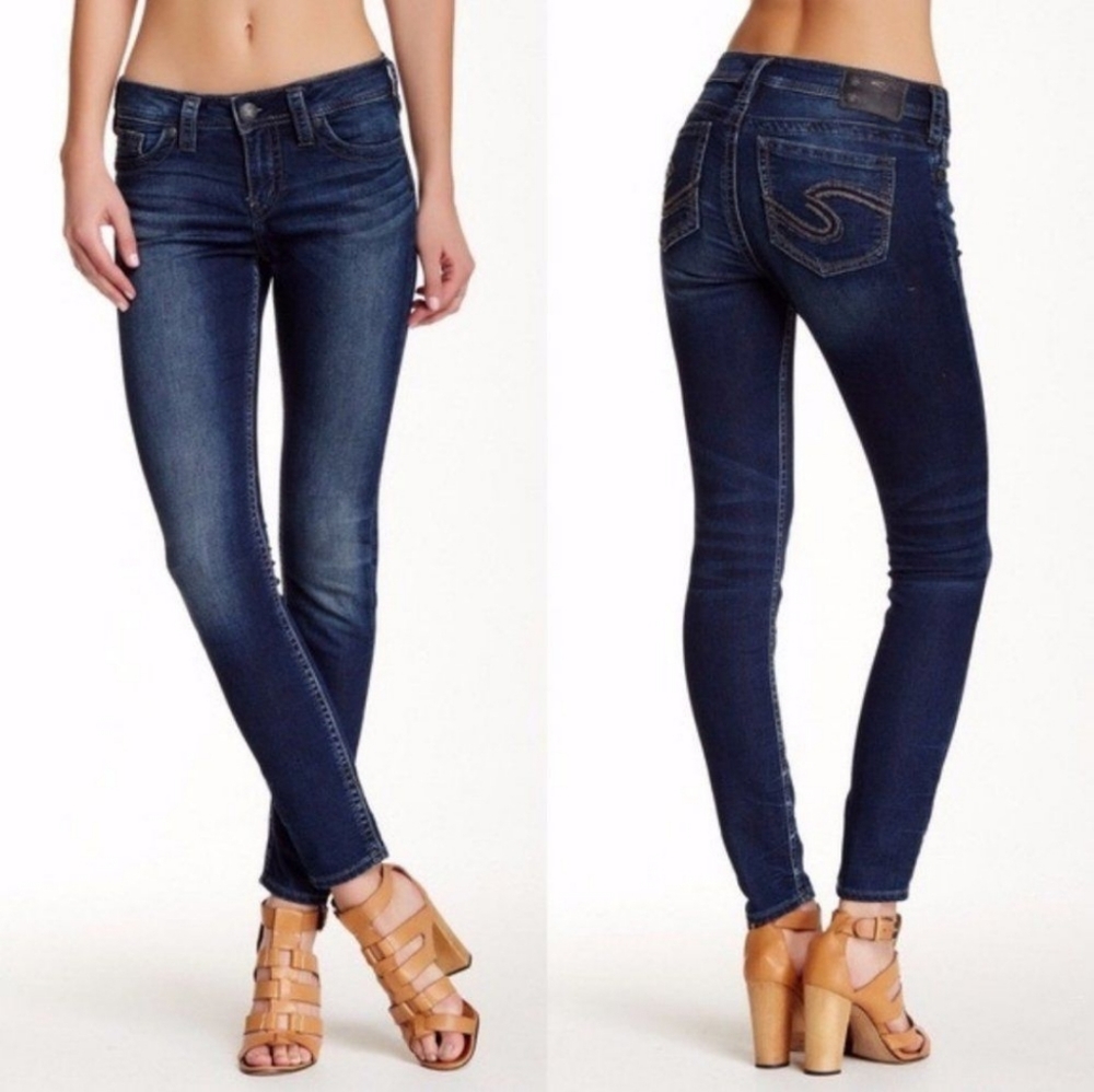 Silver Jeans AIKO Skinny in Dark Wash Blue Denim, Size 27